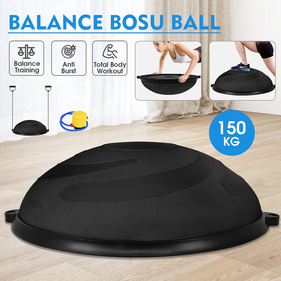 ADVWIN 64cm Balance Trainer, Black Half Stability Ball with Pump & Resistance Bands 150kg Max Load