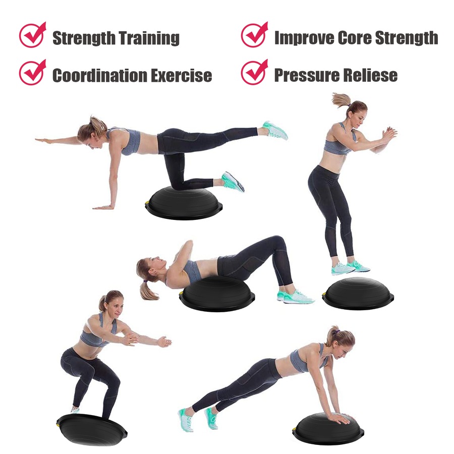 ADVWIN 64cm Balance Trainer, Black Half Stability Ball with Pump & Resistance Bands 150kg Max Load