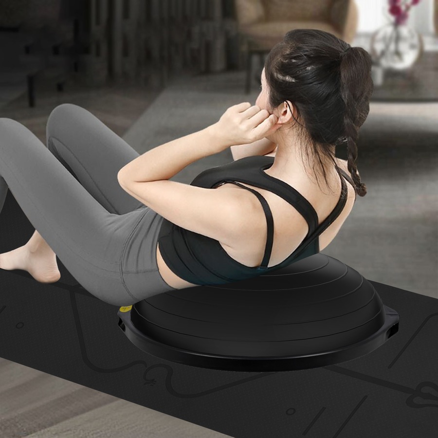 ADVWIN 64cm Balance Trainer, Black Half Stability Ball with Pump & Resistance Bands 150kg Max Load