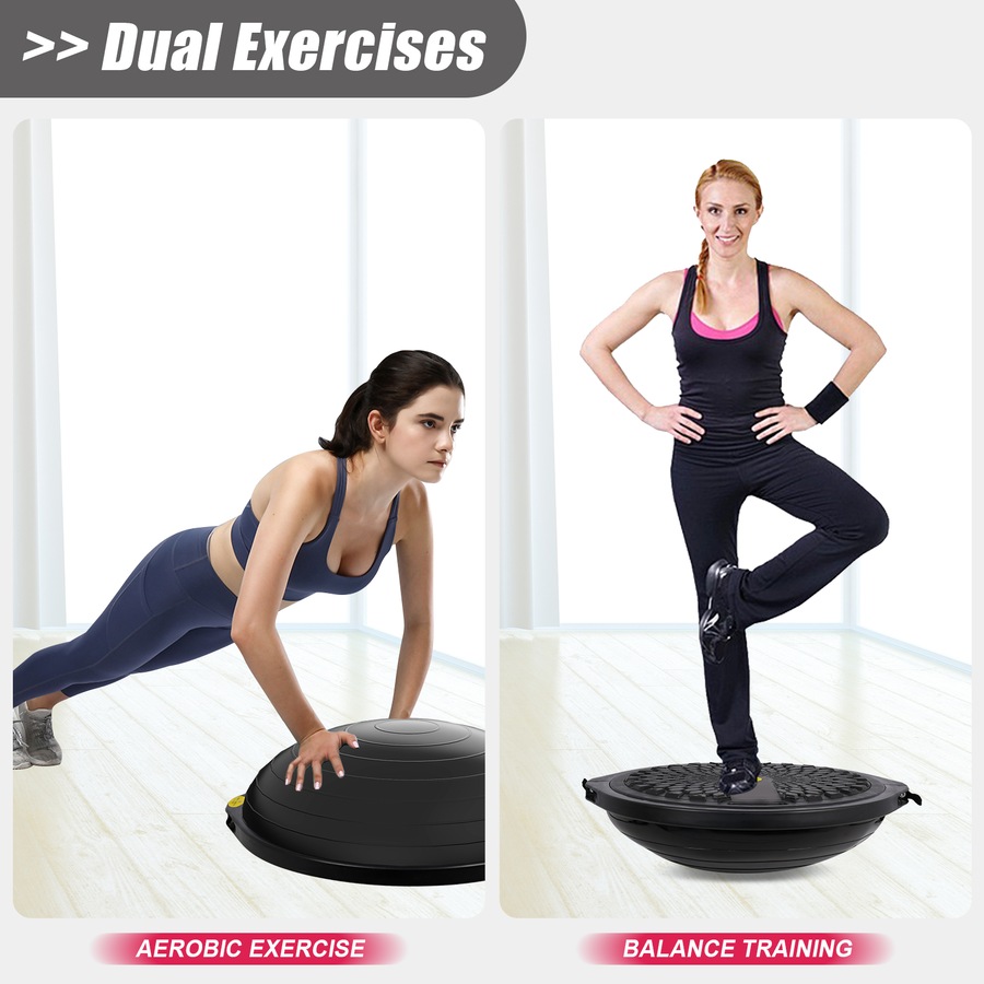 ADVWIN 64cm Balance Trainer, Black Half Stability Ball with Pump & Resistance Bands 150kg Max Load