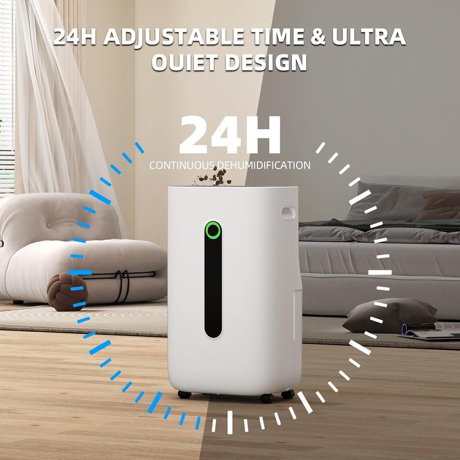 ADVWIN Dehumidifiers, 25 L/Day, Large Air Dehumidifier with Drain Hose 6.5L Water Tank for Bedroom, Bathroom, Wardrobe Room, Office, White