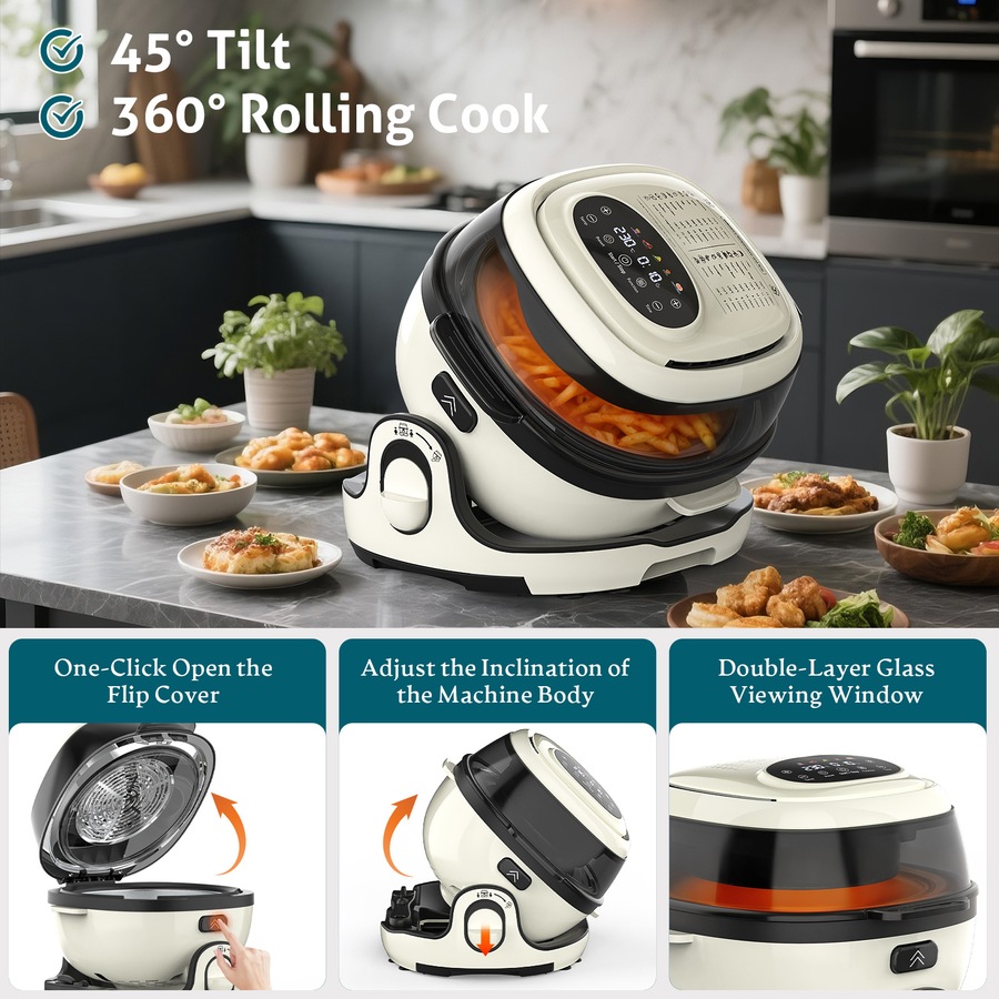 Advwin 6L Multifunctional Cooker, 1700W Digital Air Fryer Food Processor with Rotating Pot & Grill Rack, 6-in-1 Multi Cooker for Frying, Roasting, Baking, Grilling & Dehydrating, Dishwasher Safe