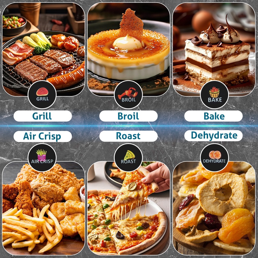 Advwin 6L Multifunctional Cooker, 1700W Digital Air Fryer Food Processor with Rotating Pot & Grill Rack, 6-in-1 Multi Cooker for Frying, Roasting, Baking, Grilling & Dehydrating, Dishwasher Safe