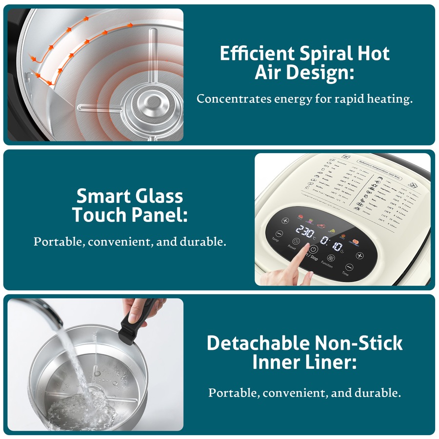 Advwin 6L Multifunctional Cooker, 1700W Digital Air Fryer Food Processor with Rotating Pot & Grill Rack, 6-in-1 Multi Cooker for Frying, Roasting, Baking, Grilling & Dehydrating, Dishwasher Safe