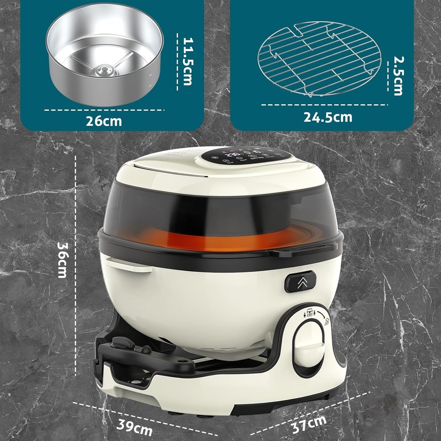 Advwin 6L Multifunctional Cooker, 1700W Digital Air Fryer Food Processor with Rotating Pot & Grill Rack, 6-in-1 Multi Cooker for Frying, Roasting, Baking, Grilling & Dehydrating, Dishwasher Safe