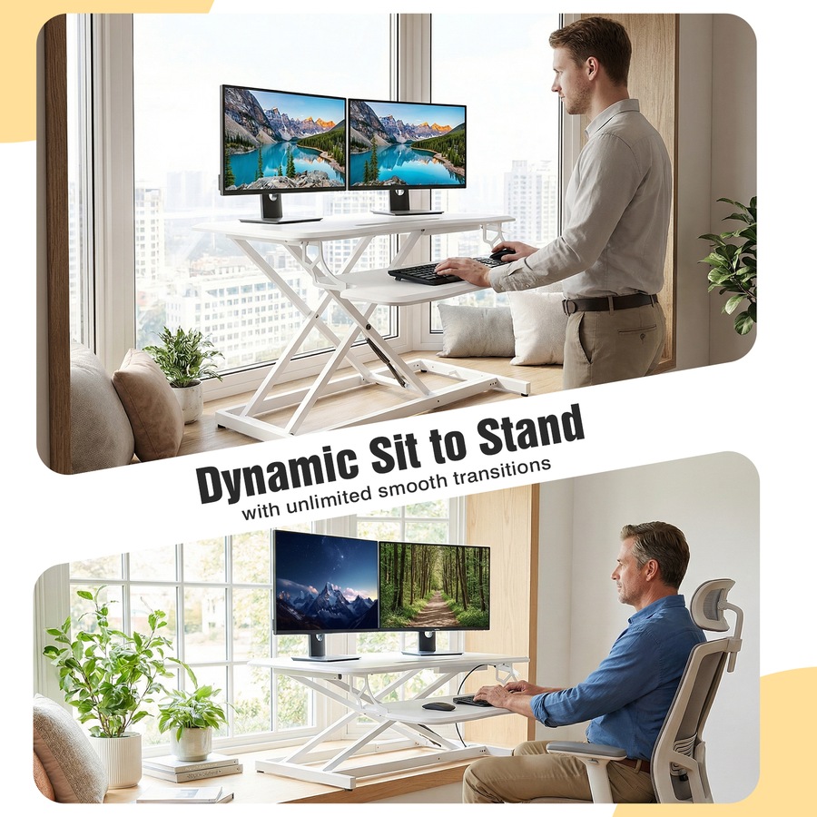 ADVWIN 80cm Standing Desk Converter Height Adjustable, Sit Stand Desk Riser for Dual Monitors, Wide Stand Up Desk Workstation, White