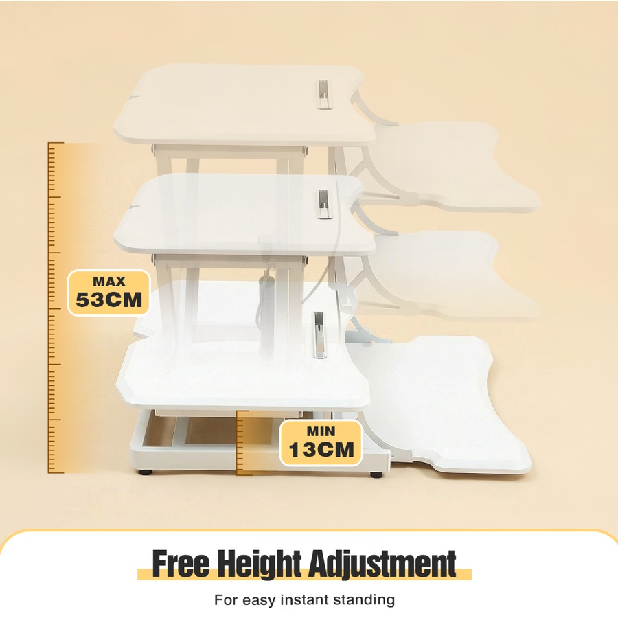 ADVWIN 80cm Standing Desk Converter Height Adjustable, Sit Stand Desk Riser for Dual Monitors, Wide Stand Up Desk Workstation, White
