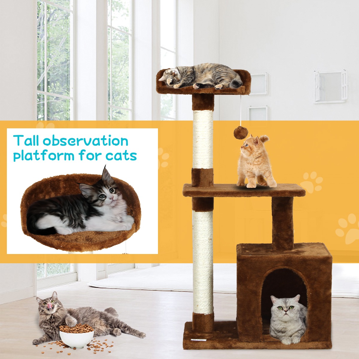 Advwin 92CM 3Level Cat Tree Stand House Furniture Kittens Activity