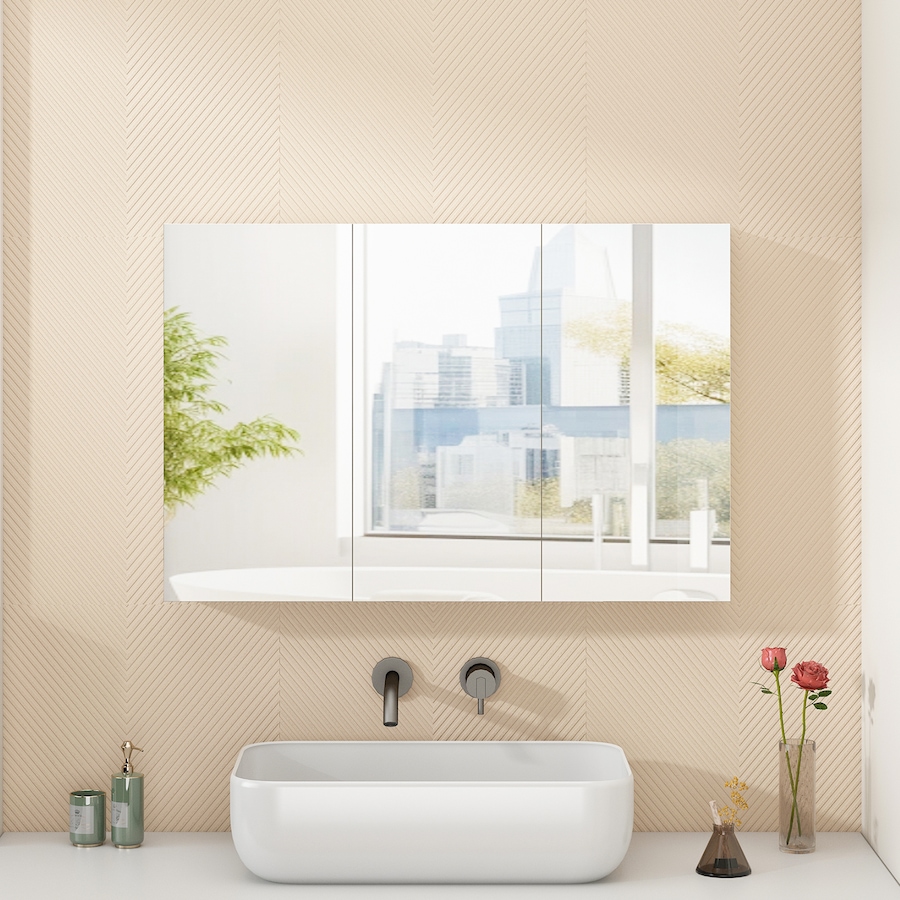 Advwin 900 x 600mm Bathroom Mirror Cabinet 3 Doors Medicine Cabinet Wall Storage White