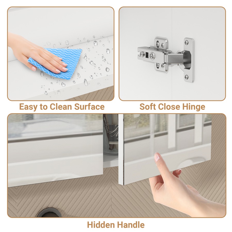 Advwin 900 x 600mm Bathroom Mirror Cabinet 3 Doors Medicine Cabinet Wall Storage White