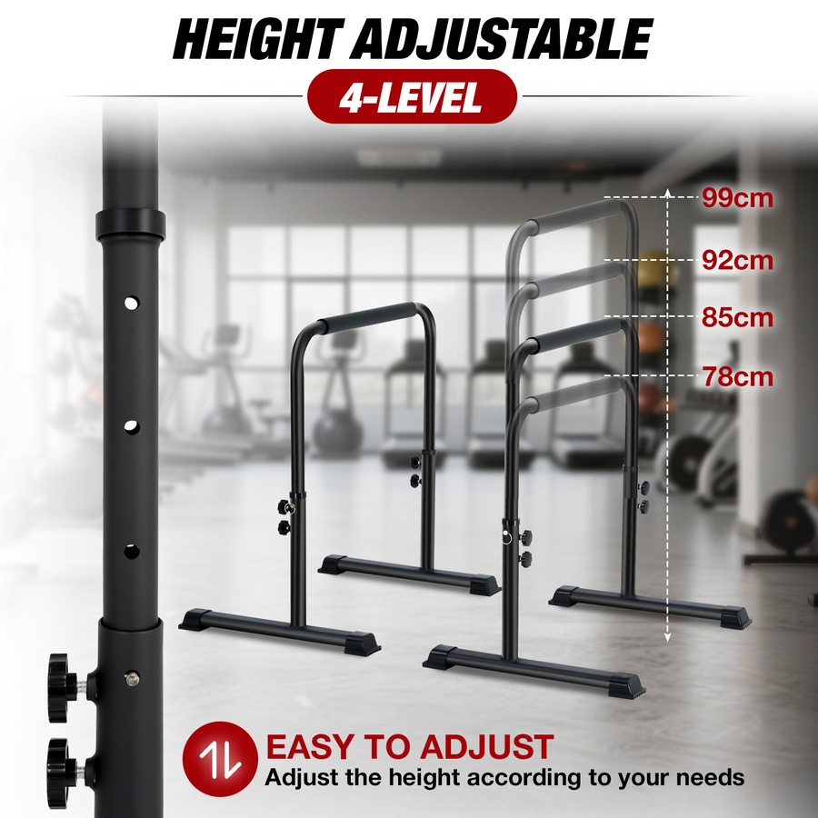 Advwin 78-99cm Height Adjustable Dip Bar Home Dip Station for Push-Ups, L-Sits, Pull-Ups & Core Exercise 120kg Capacity