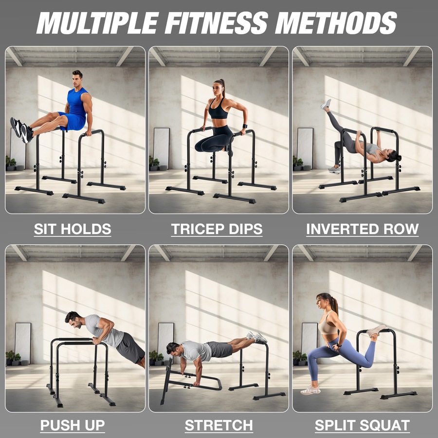 Advwin 78-99cm Height Adjustable Dip Bar Home Dip Station for Push-Ups, L-Sits, Pull-Ups & Core Exercise 120kg Capacity
