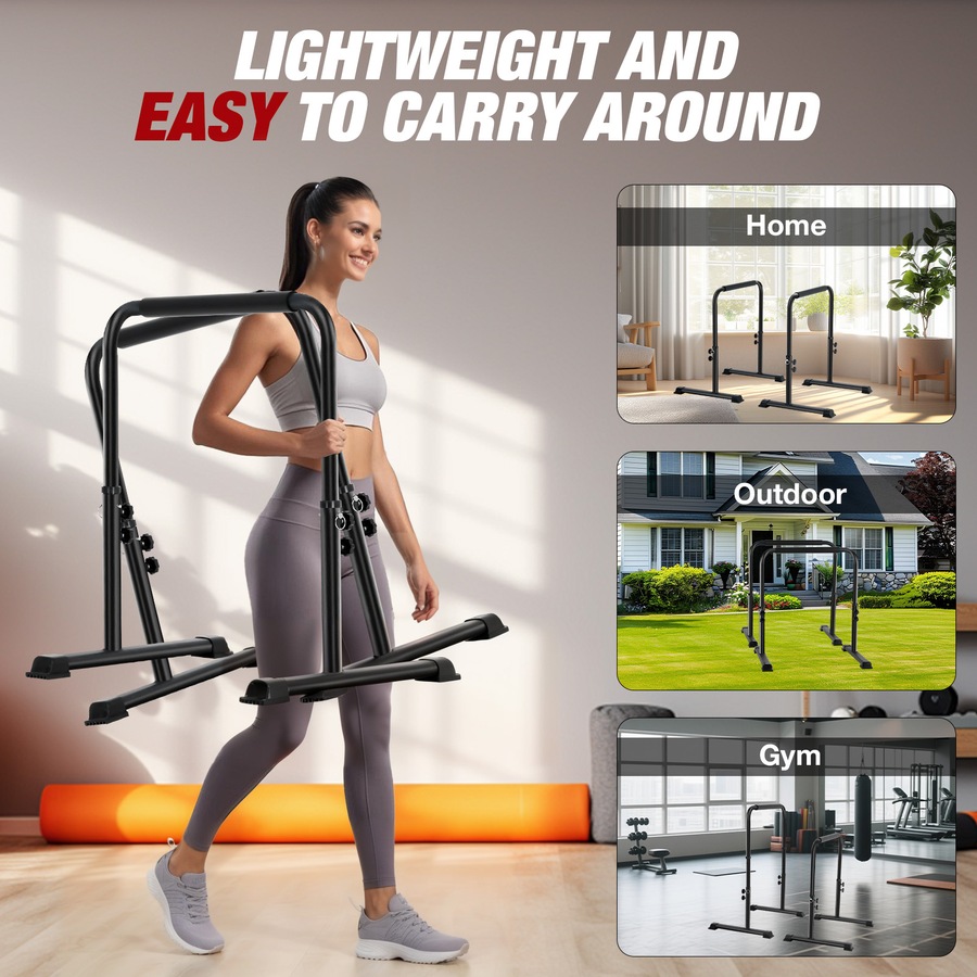 Advwin 78-99cm Height Adjustable Dip Bar Home Dip Station for Push-Ups, L-Sits, Pull-Ups & Core Exercise 120kg Capacity