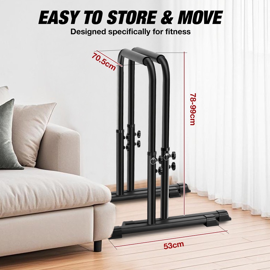 Advwin 78-99cm Height Adjustable Dip Bar Home Dip Station for Push-Ups, L-Sits, Pull-Ups & Core Exercise 120kg Capacity