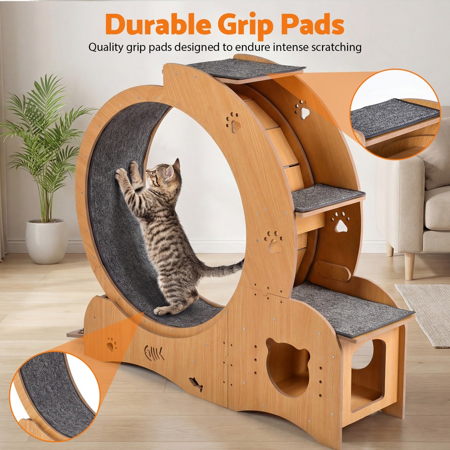 Advwin All-in-one Cat Exercise Wheel Cat Treadmill with Cat Bed Scratching Board Food Bowl