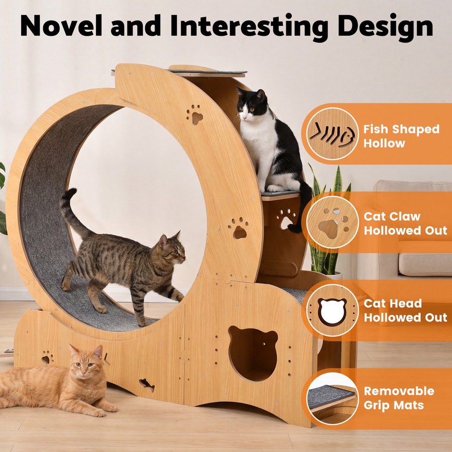 Advwin All-in-one Cat Exercise Wheel Cat Treadmill with Cat Bed Scratching Board Food Bowl
