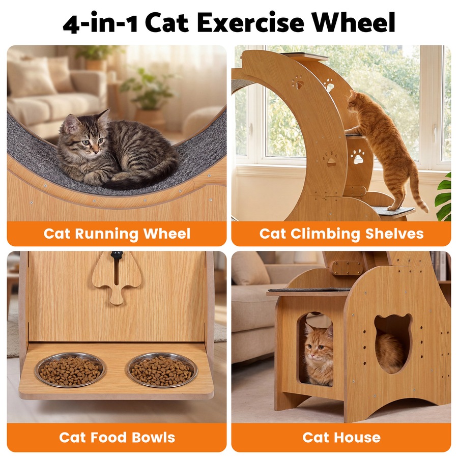 Advwin All-in-one Cat Exercise Wheel Cat Treadmill with Cat Bed Scratching Board Food Bowl