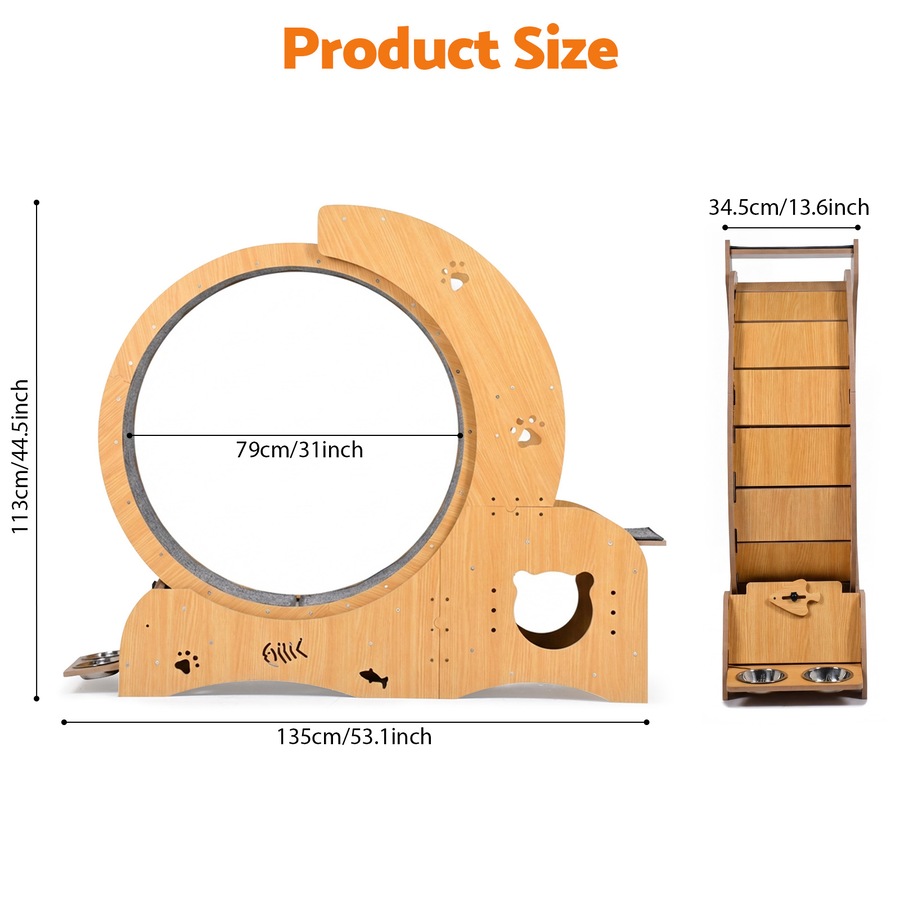Advwin All-in-one Cat Exercise Wheel Cat Treadmill with Cat Bed Scratching Board Food Bowl