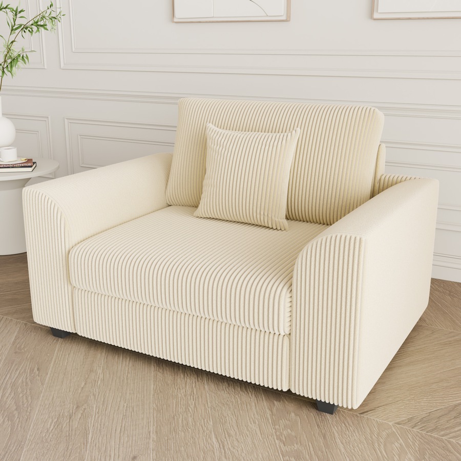 Advwin Armchair Single Seater Corduroy Sofa Lounge Upholstered Couch w/ Cushion Beige