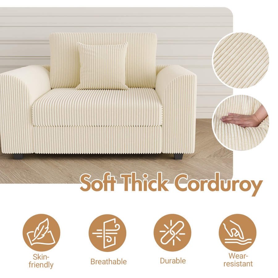 Advwin Armchair Single Seater Corduroy Sofa Lounge Upholstered Couch w/ Cushion Beige