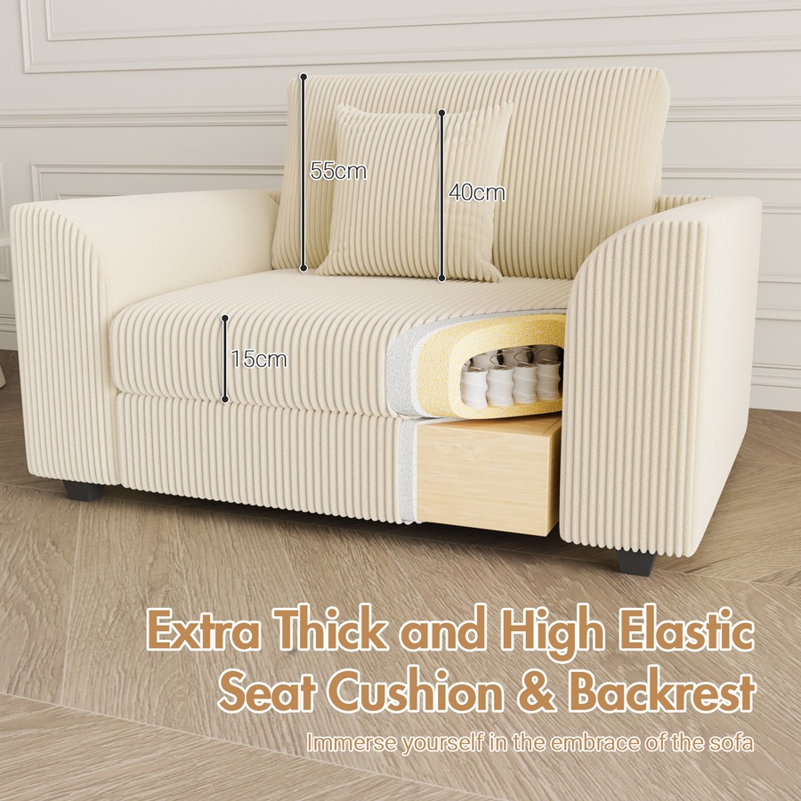 Advwin Armchair Single Seater Corduroy Sofa Lounge Upholstered Couch w/ Cushion Beige