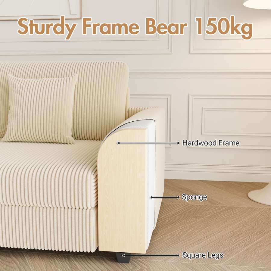 Advwin Armchair Single Seater Corduroy Sofa Lounge Upholstered Couch w/ Cushion Beige