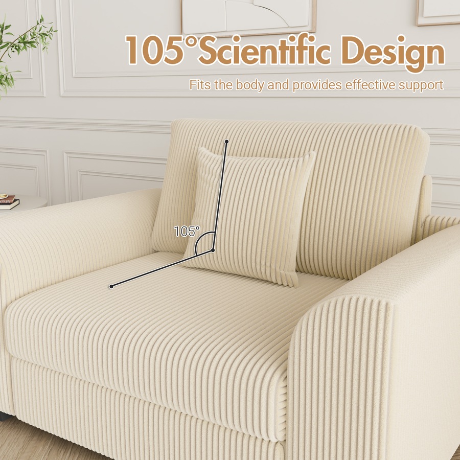 Advwin Armchair Single Seater Corduroy Sofa Lounge Upholstered Couch w/ Cushion Beige