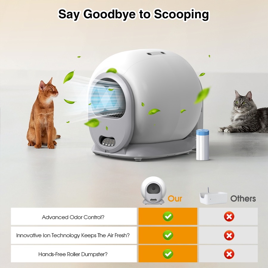 Advwin Automatic Self-Cleaning Cat Litter Box with WiFi App Control/Odor-Removal 65L Extra Large Smart Cat Litter Box
