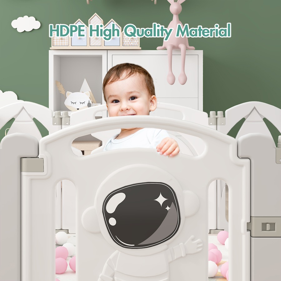 Advwin Baby PlayPen 14 Panels Foldable Kids Activity Centre Toddlers Fence Yard Safety Gate Grey