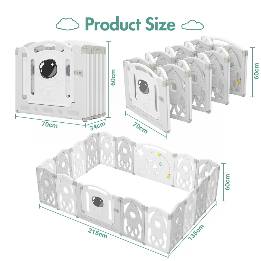 Advwin Baby PlayPen 18 Panels Foldable Kids Activity Centre Toddlers Fence Yard Safety Gate Grey