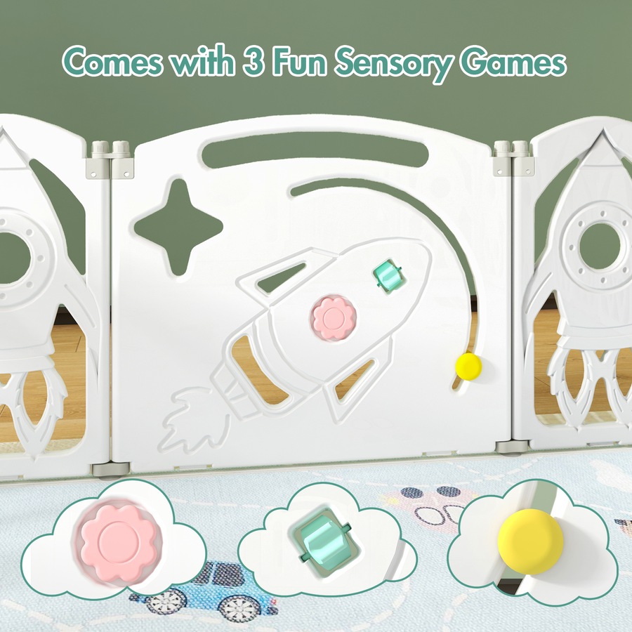 Advwin Baby PlayPen 18 Panels Foldable Kids Activity Centre Toddlers Fence Yard Safety Gate Grey