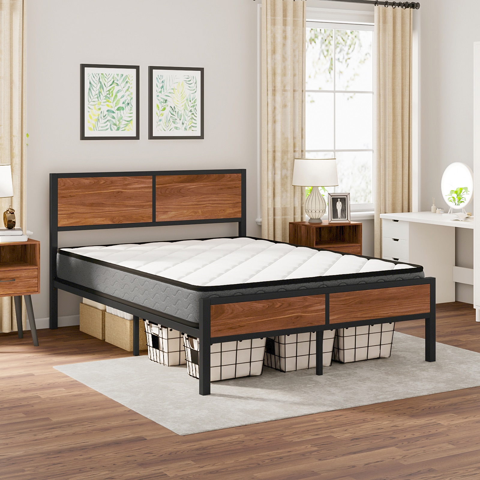 Buy Advwin Metal Bed Frame Double Size Industrial Platform Bed Base ...