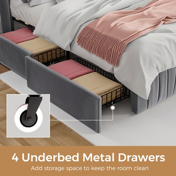 Buy Advwin Bed Frame Queen Size with 4 Storage Drawers Charging Station ...