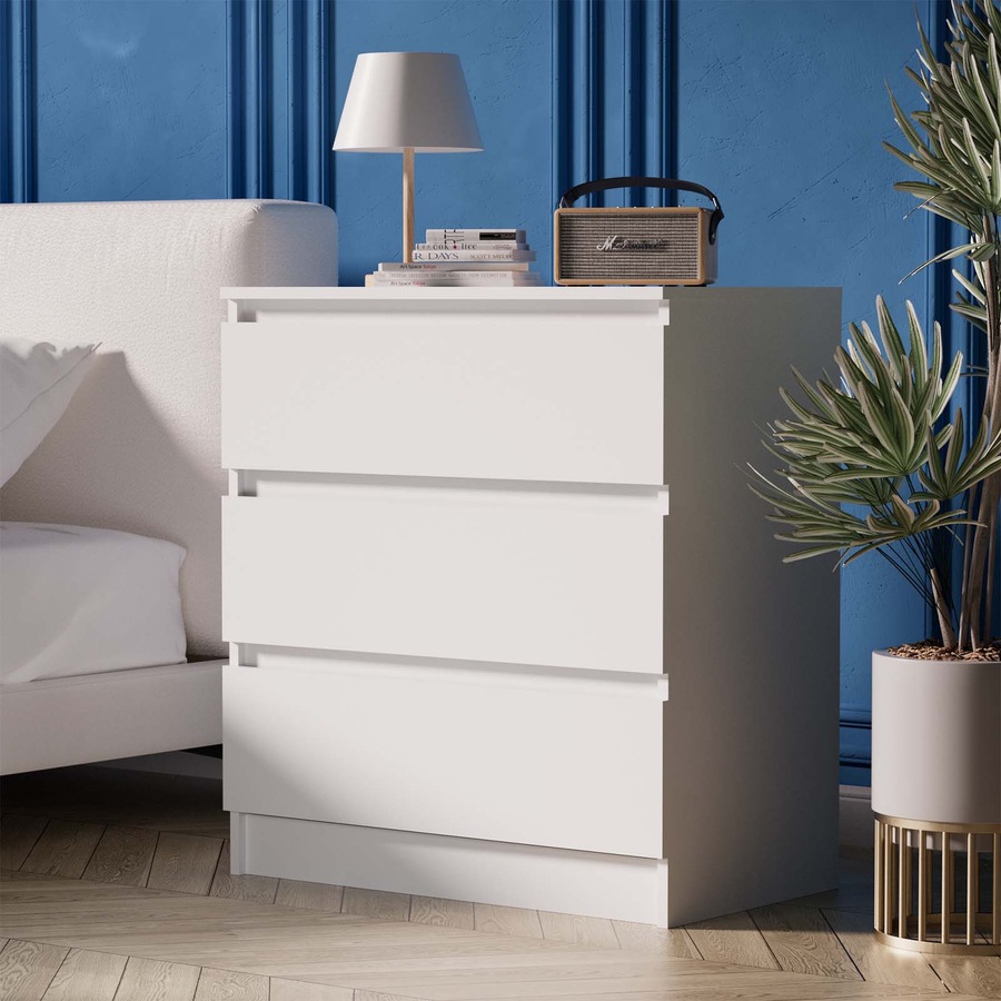 Advwin Bedside Table 3 Drawers Nightstand Storage Cabinet Side Table for Bedroom Living Room White