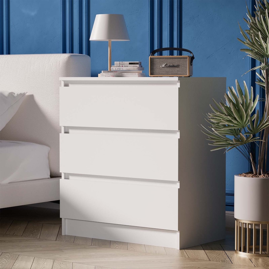 Advwin Bedside Table 3 Drawers Nightstand Storage Cabinet Side Table for Bedroom Living Room White