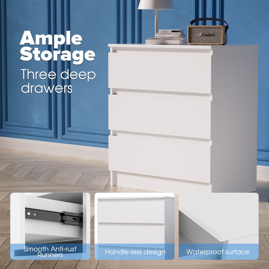 Advwin Bedside Table 3 Drawers Nightstand Storage Cabinet Side Table for Bedroom Living Room White