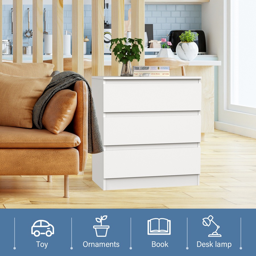 Advwin Bedside Table 3 Drawers Nightstand Storage Cabinet Side Table for Bedroom Living Room White