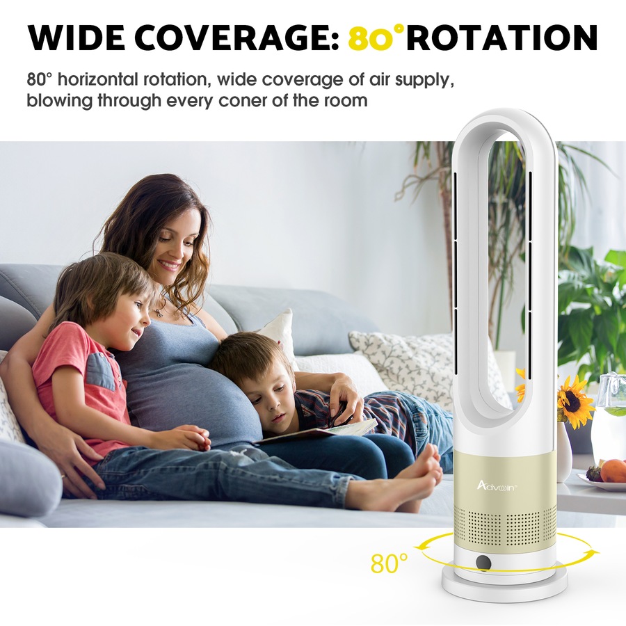 Advwin Bladeless Tower Fan, 2 in 1 Electric Fan Heater with 8 Speeds, Portable Oscillation Fan for Room Bedroom Office Use