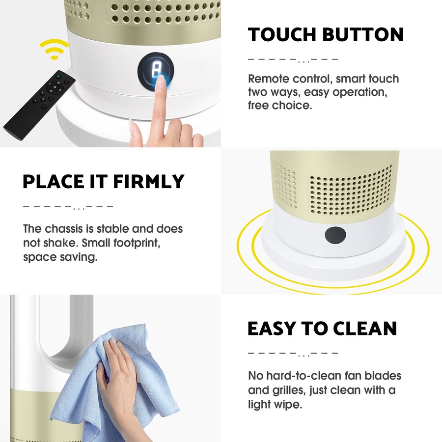 Advwin Bladeless Tower Fan, 2 in 1 Electric Fan Heater with 8 Speeds, Portable Oscillation Fan for Room Bedroom Office Use