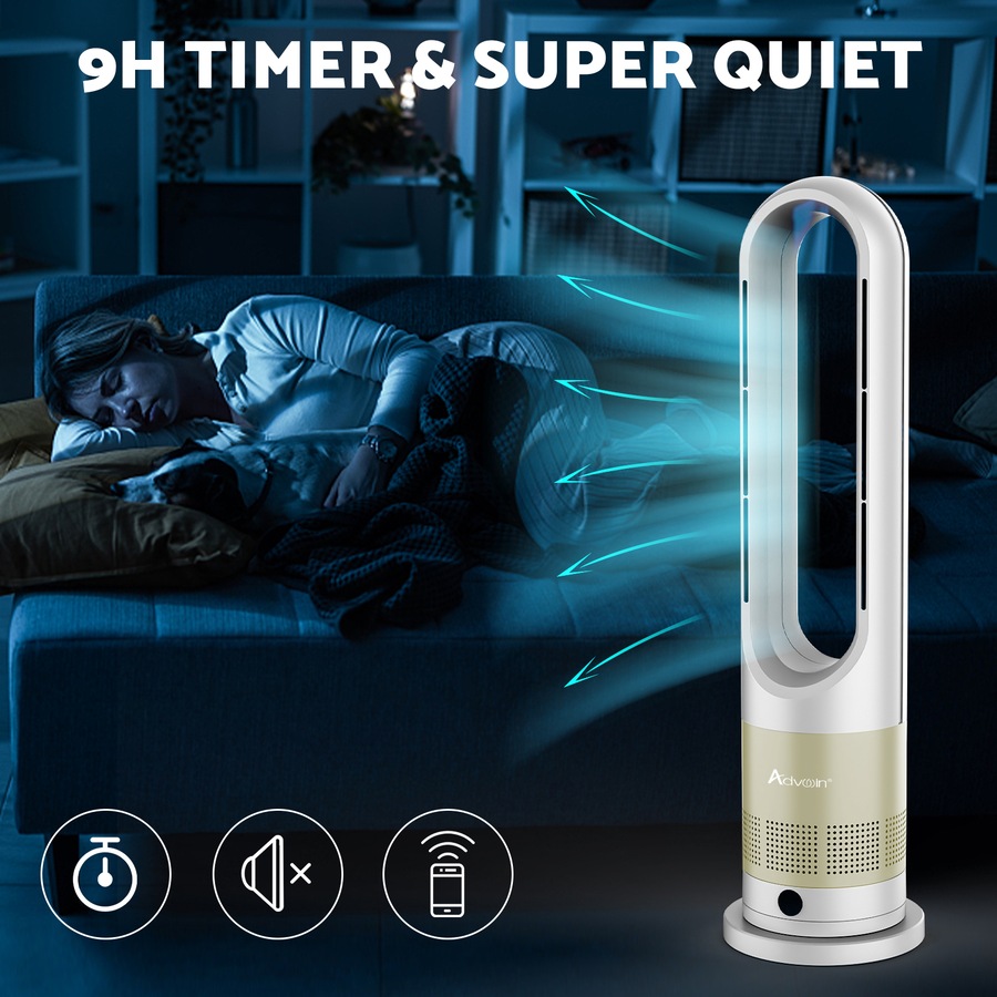 Advwin Bladeless Tower Fan, 2 in 1 Electric Fan Heater with 8 Speeds, Portable Oscillation Fan for Room Bedroom Office Use