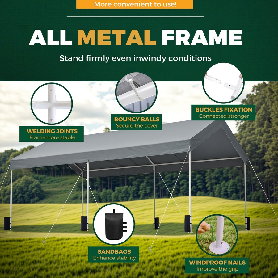 Advwin Carport Canopy 3*6M Heavy Duty Portable Garage, for Car Storage/Outdoor Events/Market Stalls