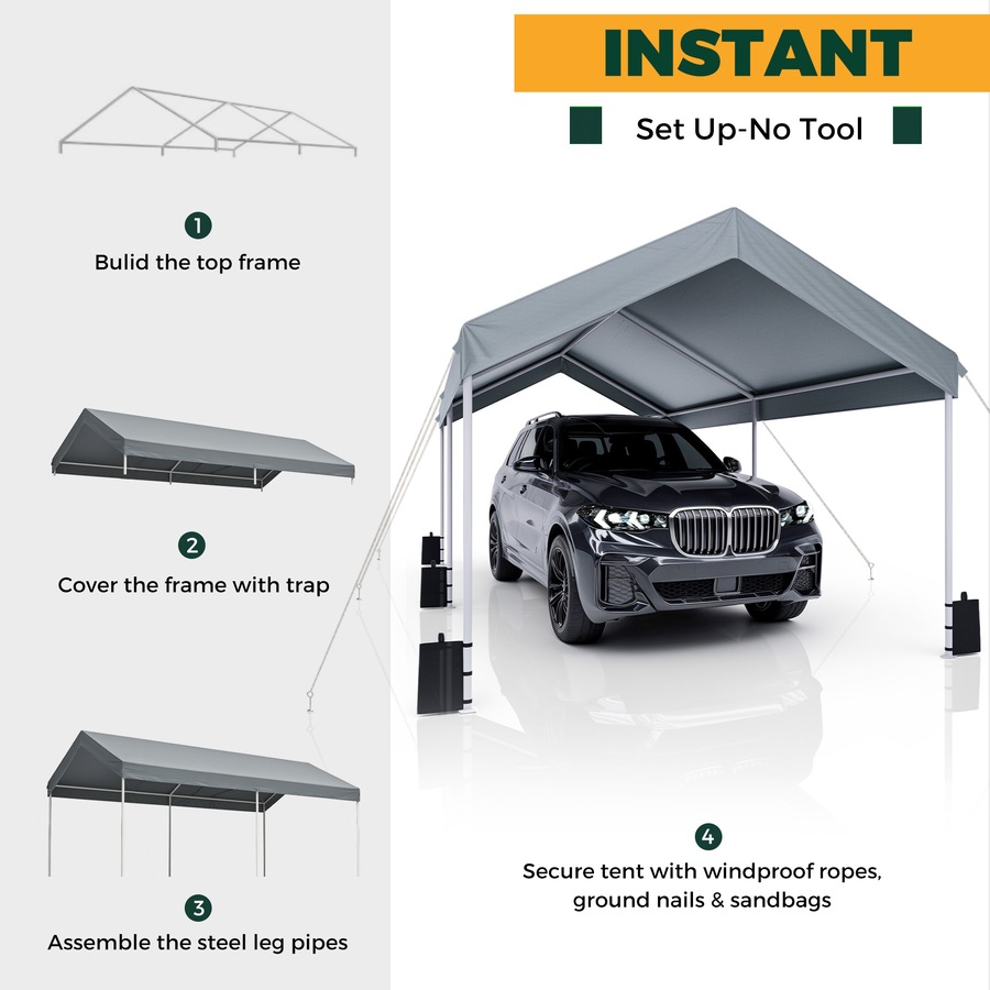 Advwin Carport Canopy 3*6M Heavy Duty Portable Garage, for Car Storage/Outdoor Events/Market Stalls
