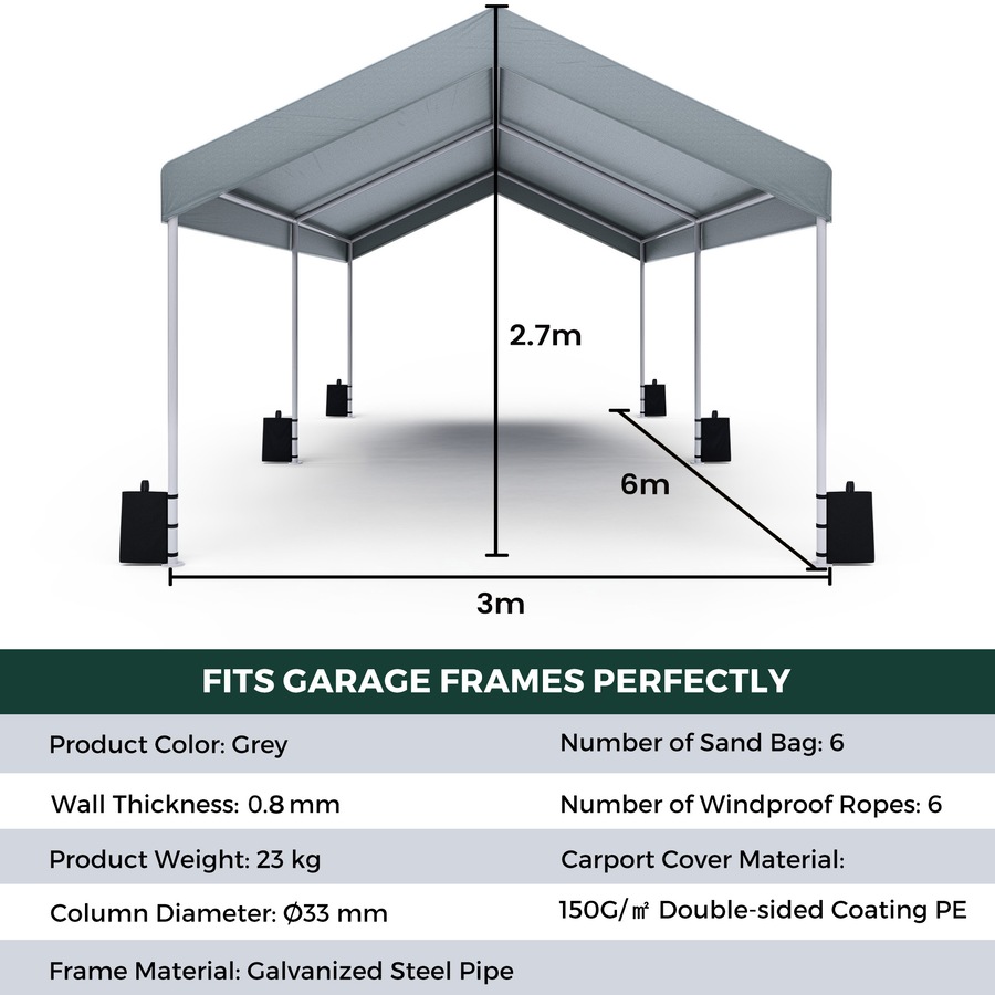 Advwin Carport Canopy 3*6M Heavy Duty Portable Garage, for Car Storage/Outdoor Events/Market Stalls