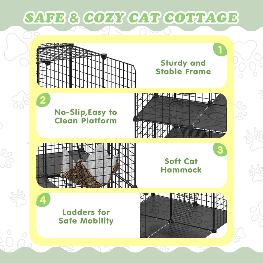 Advwin Cat Cage 4 Tier Large DIY Pet Crate Cat Villa Cat Enclosure