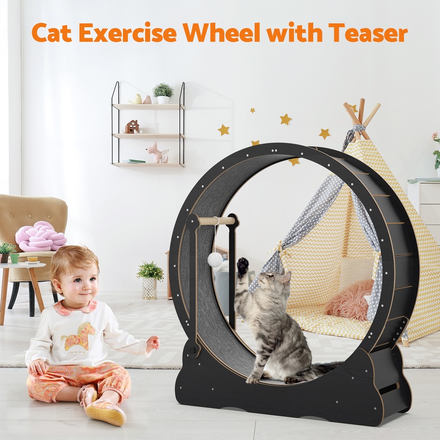 Advwin Cat Exercise Wheel with Teaser Cat Treadmill Cat Running Wheel