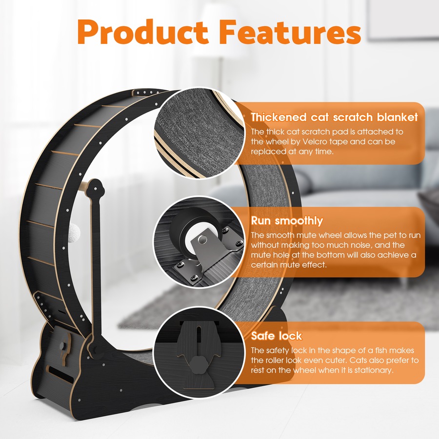 Advwin Cat Exercise Wheel with Teaser Cat Treadmill Cat Running Wheel