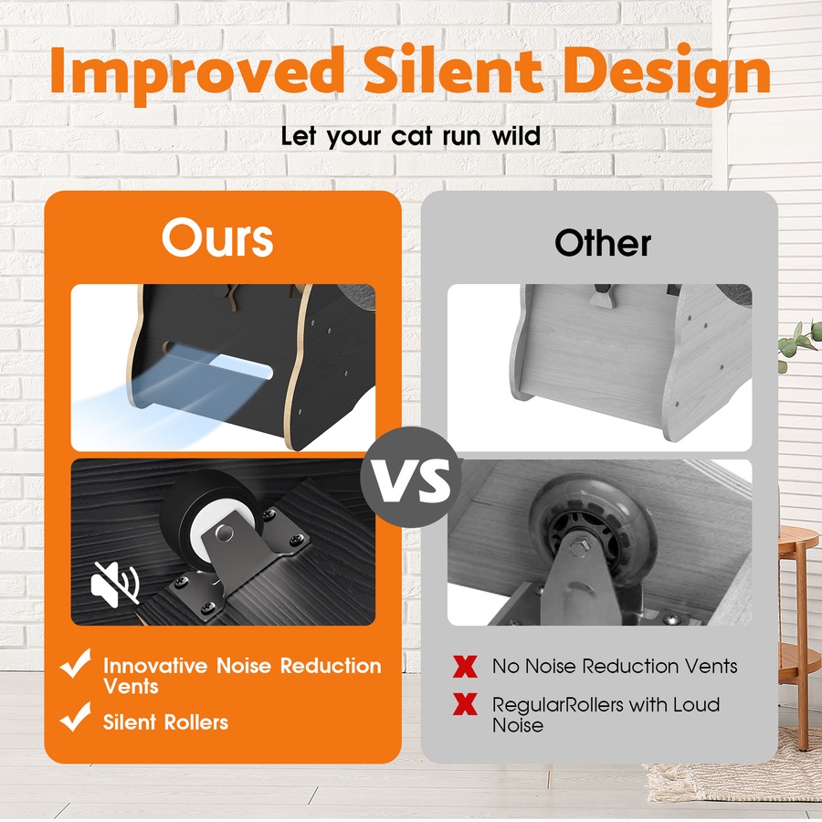 Advwin Cat Exercise Wheel with Teaser Cat Treadmill Cat Running Wheel