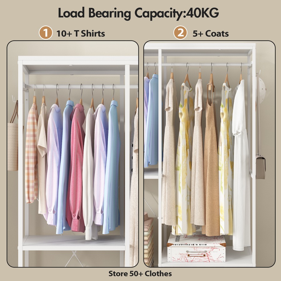 Advwin Clothes Rack Open Wardrobe Garment Coat Hanging Rail 3 Fabric Drawers White