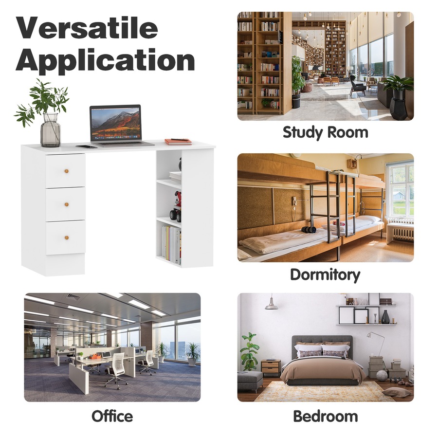 Advwin 110cm Computer Office Desk with Drawers Shelve Cabinet Study Table Home Workstation White