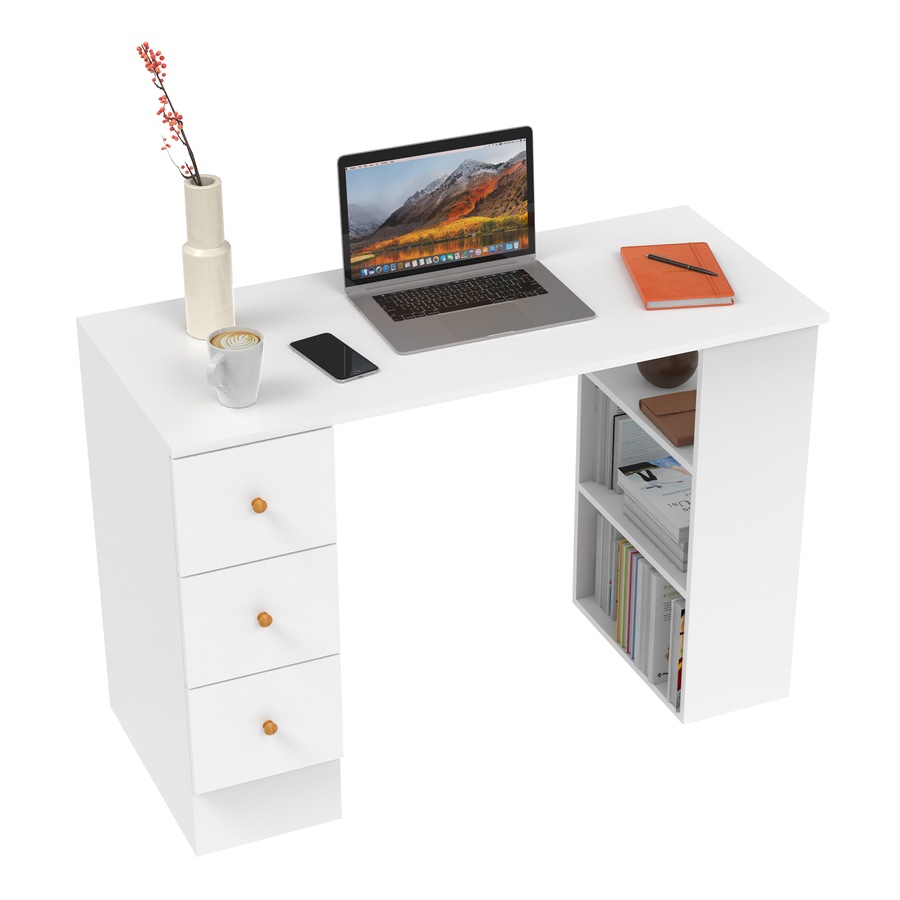 Advwin 110cm Computer Office Desk with Drawers Shelve Cabinet Study Table Home Workstation White